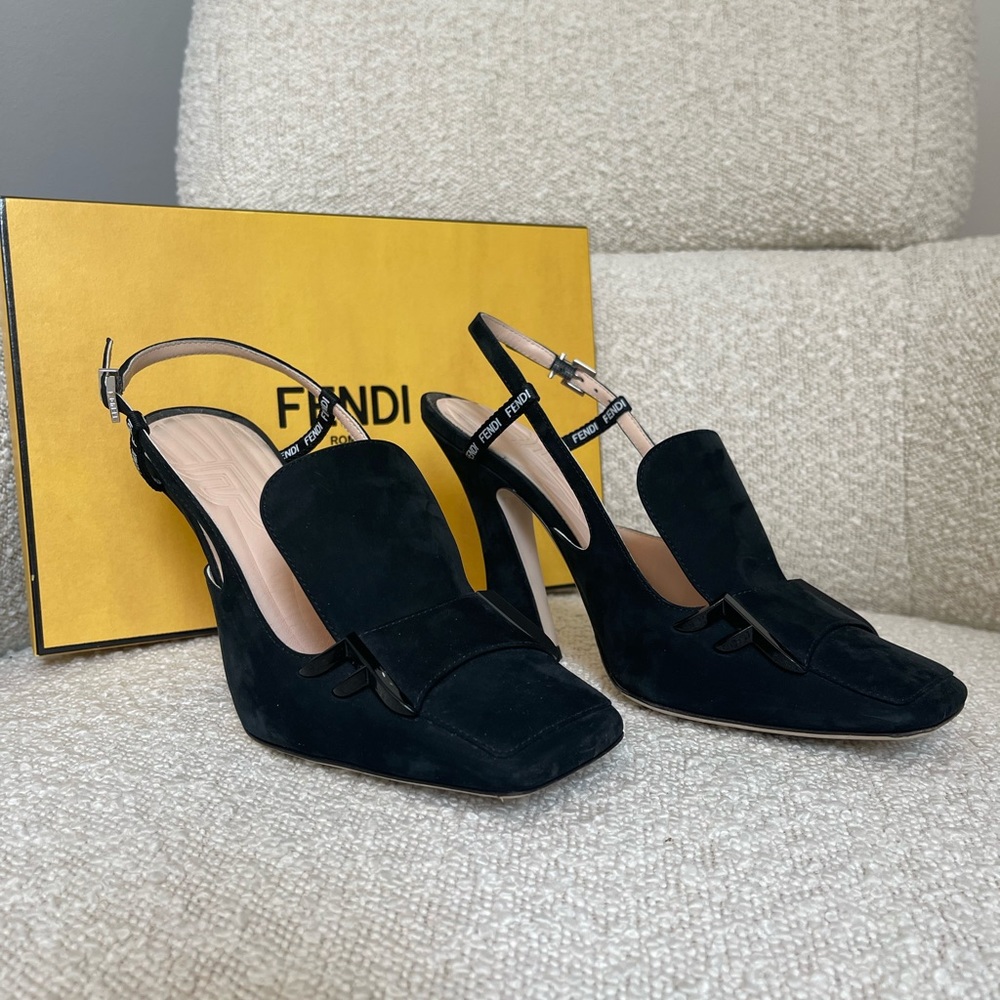 FENDI black leather/suede heals
